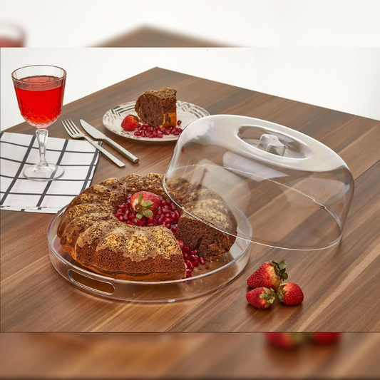 2 in 1 Round Acrylic Tray with Cake Dome 27 cm - Lunaz Shop