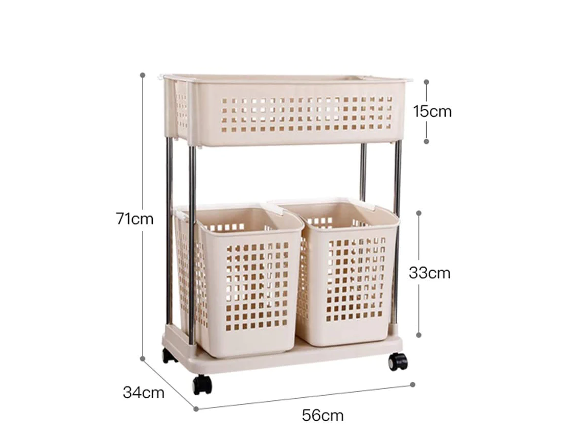 2-Tier Rolling Laundry Basket Cart - Lunaz Shop