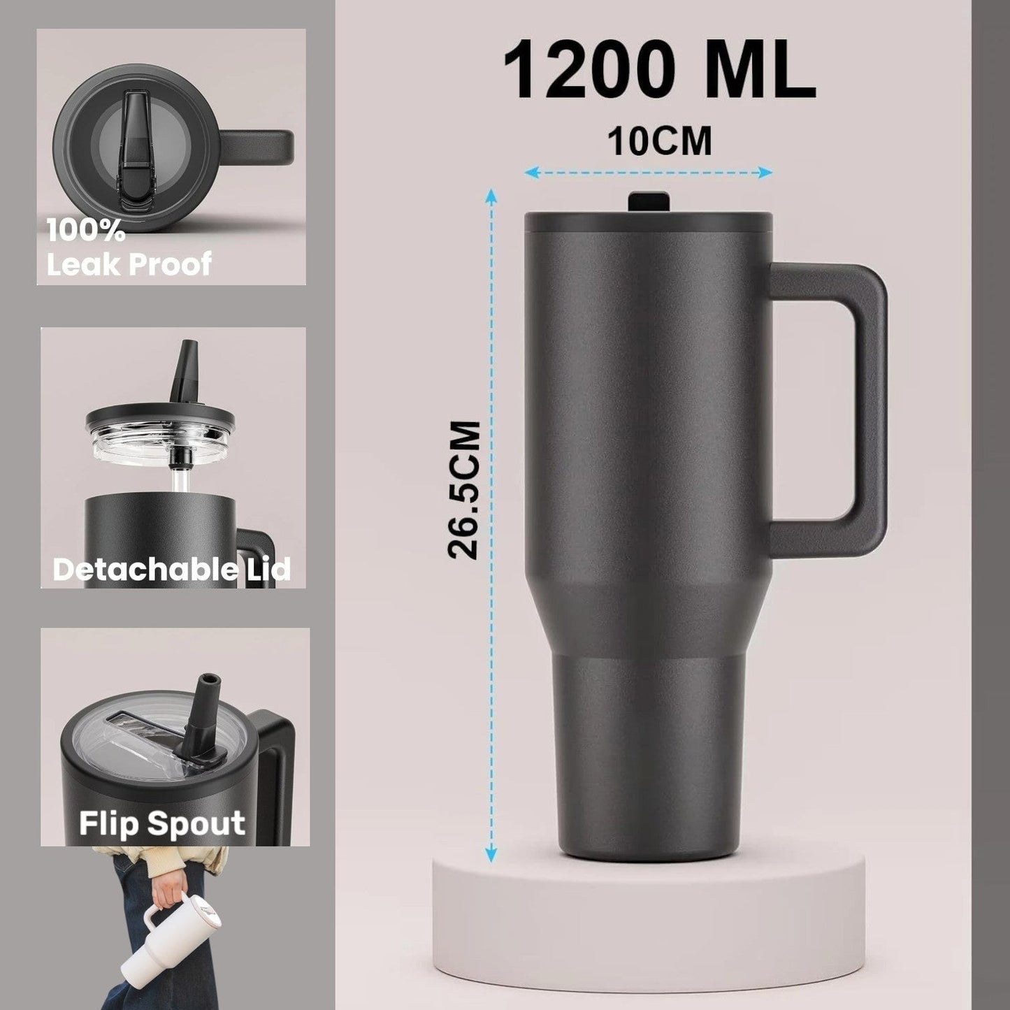 Stanley Leak Proof Large SS Tumbler Flip Spout with Handle and Straw