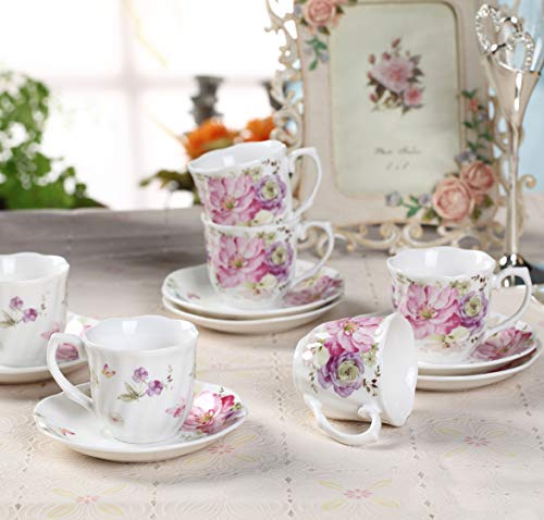 Floral Coffee Cups and Saucers x6 - Lunaz Shop
