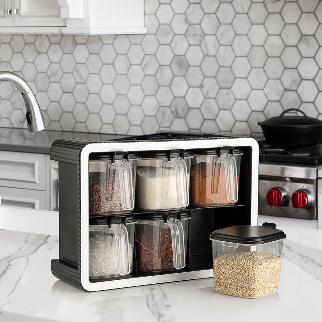 Block Set of 6 spice boxes with spoons on stand
