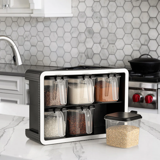 Block Set of 6 spice boxes with spoons on stand
