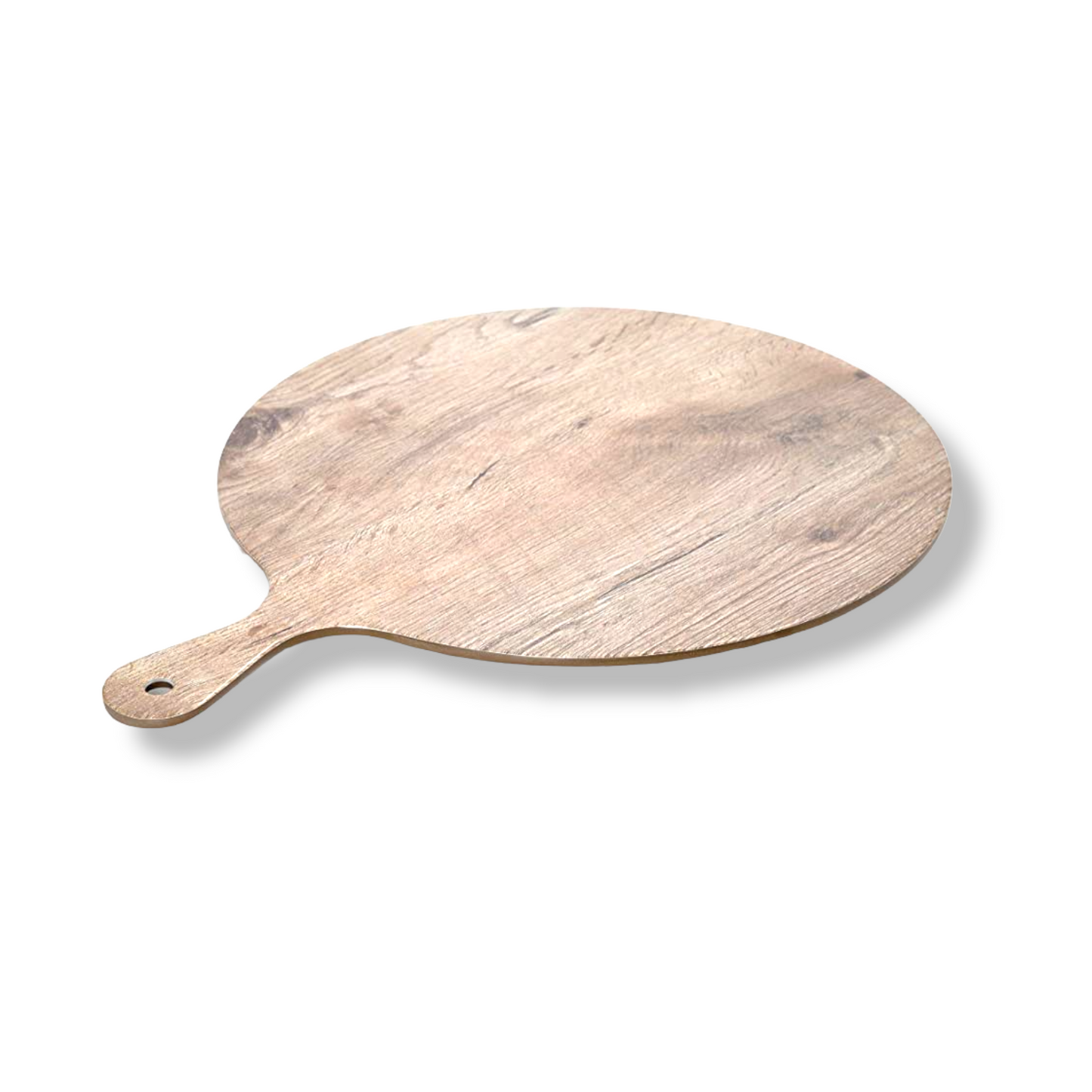 32cm Melamine round plate with a handle and a wooden-look finish - Lunaz Shop