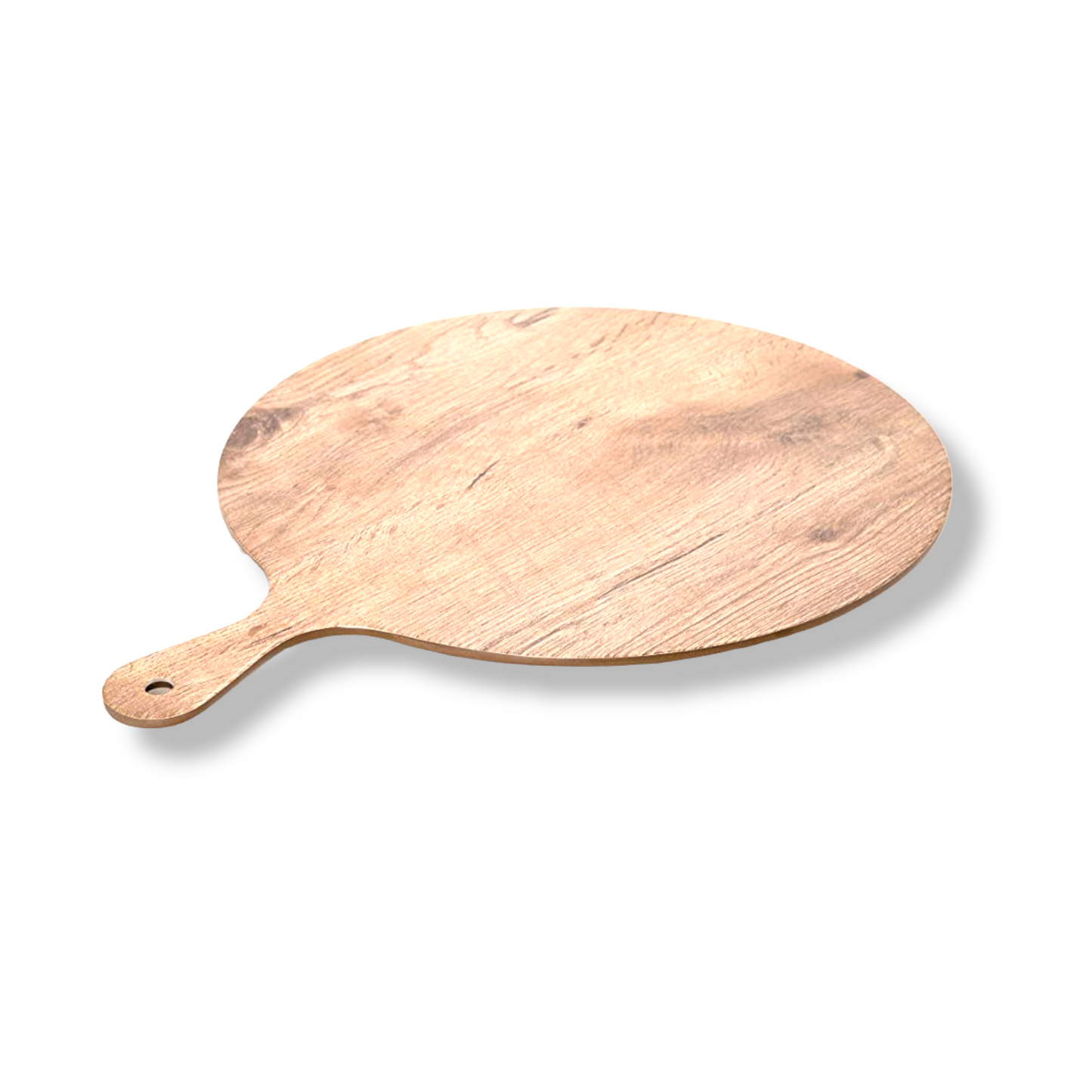 28 Cm Melamine round plate with a handle and a wooden-look finish - Lunaz Shop