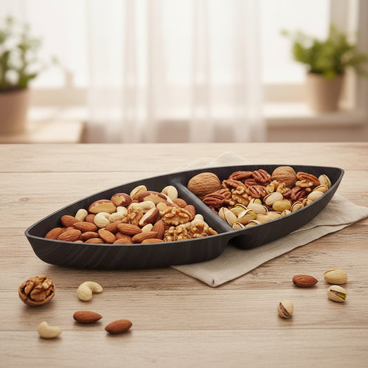 Black Wood Color 2 Compartments Snack Bowl