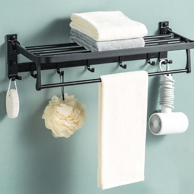 Alum Bathroom Towel Rack with Towel Bar and 5 Hooks