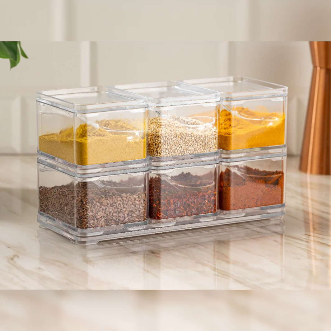 6 Pieces Spice Boxes with Spoons on a Tray - Lunaz Shop