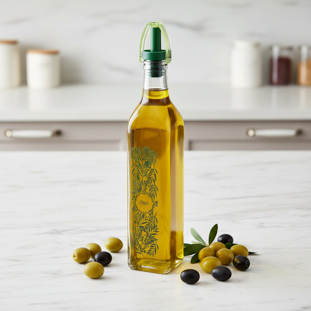 Decorated Square Glass Oil Bottle 500 ml