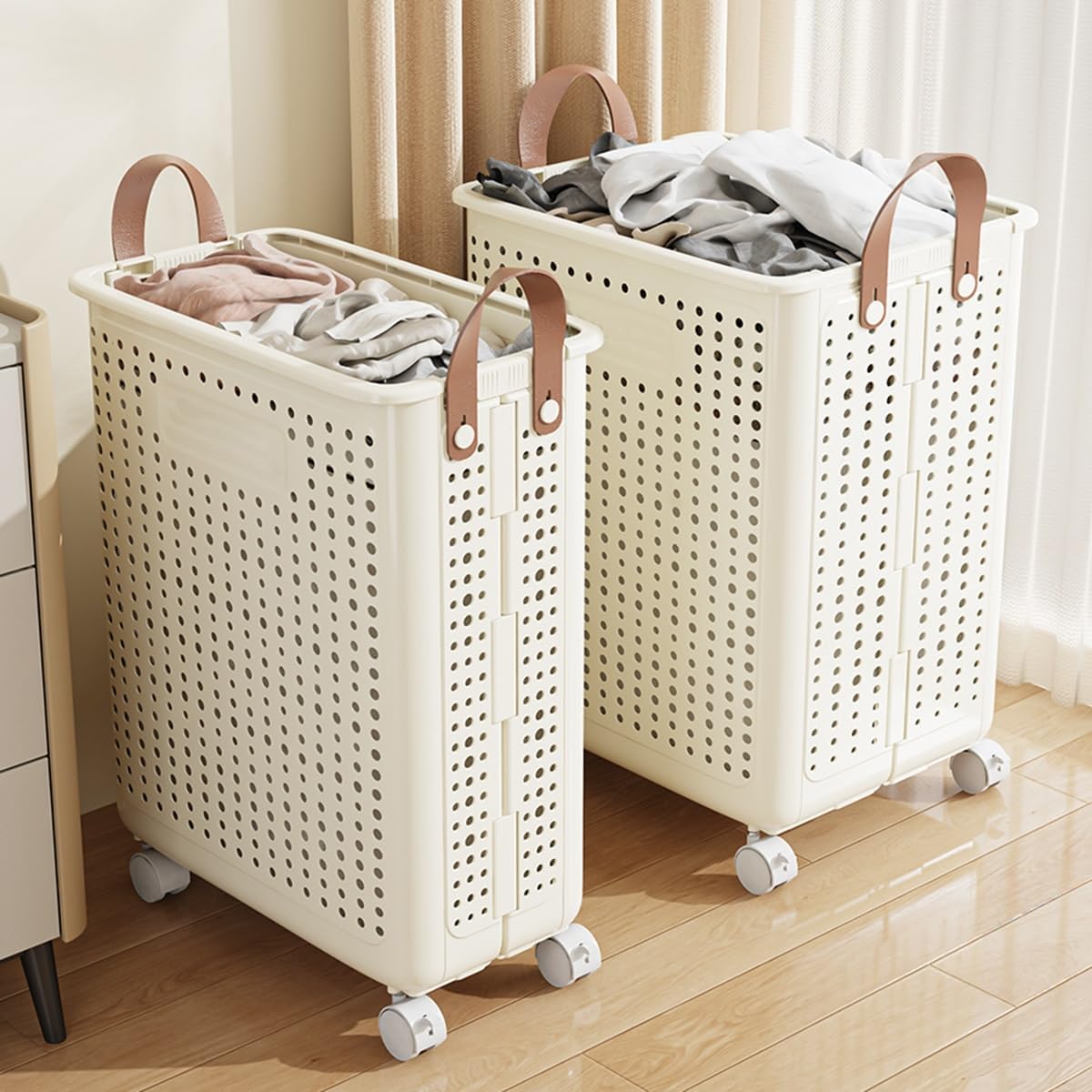 Collapsible Plastic Laundry Basket with Wheels