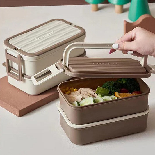 Double Decker Plastic Lunch Box with Cutlery