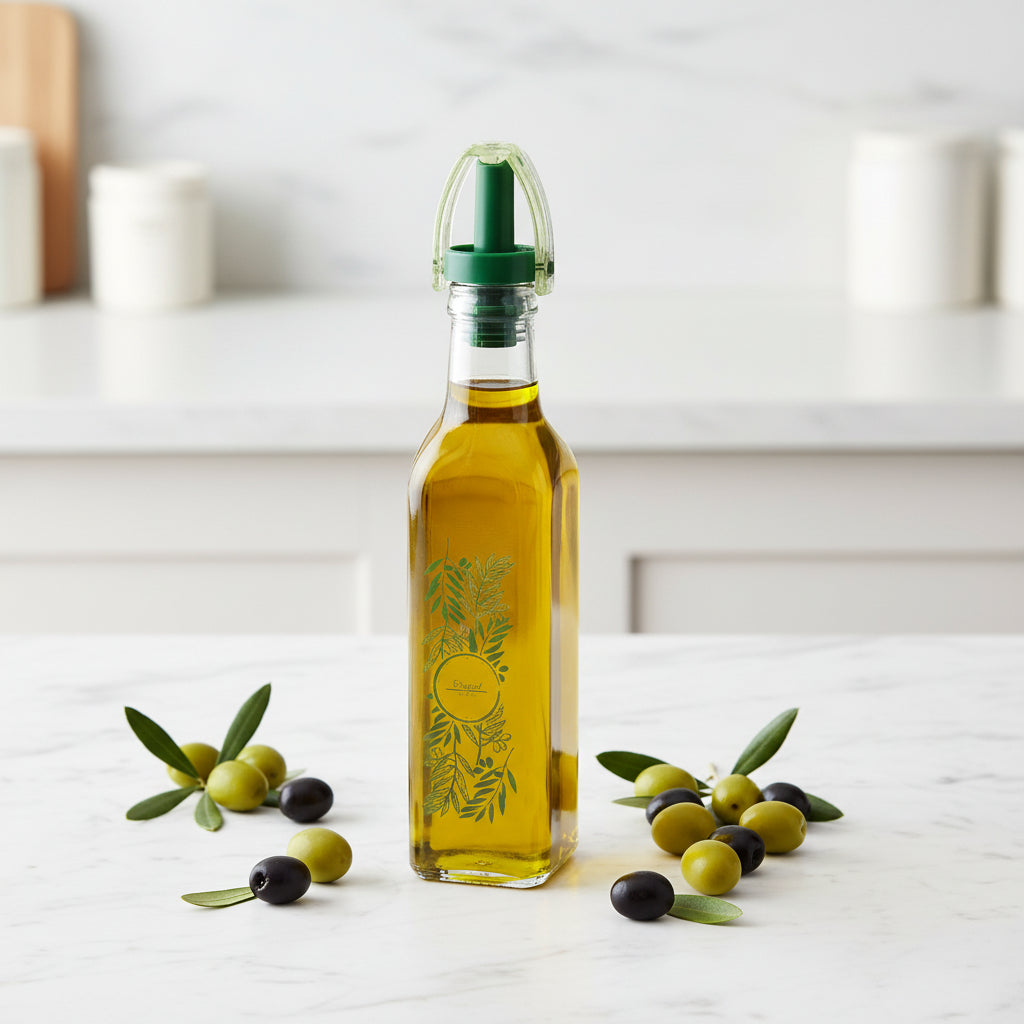 Decorated Square Glass Oil Bottle 250 ml