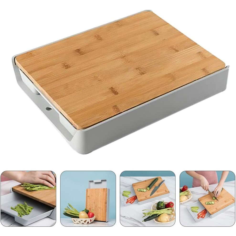 Bamboo Cutting Board with Plastic Drawer - Lunaz Shop