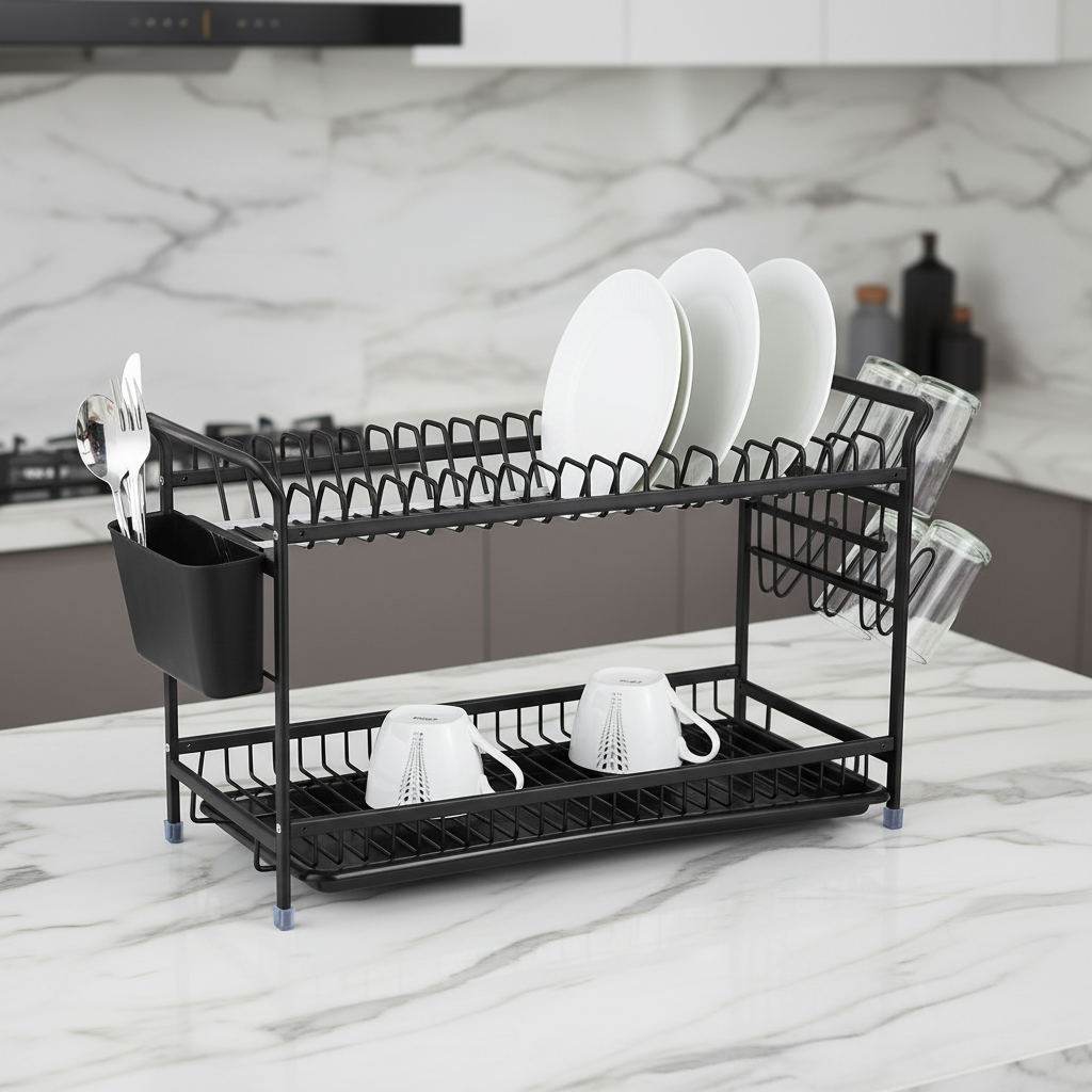 Black Aluminum Dish Rack 2 Tiers 64.5cm - Lunaz Shop