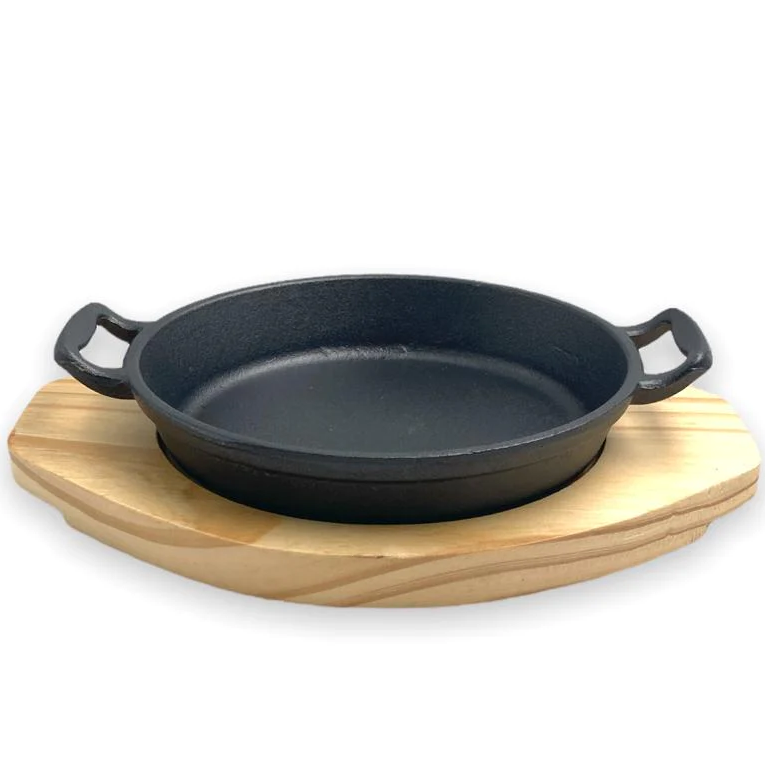 Round Cast Iron Sizzling with wooden base - Lunaz Shop