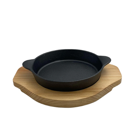 Cast iron round sizzling platter with wooden board - Lunaz Shop