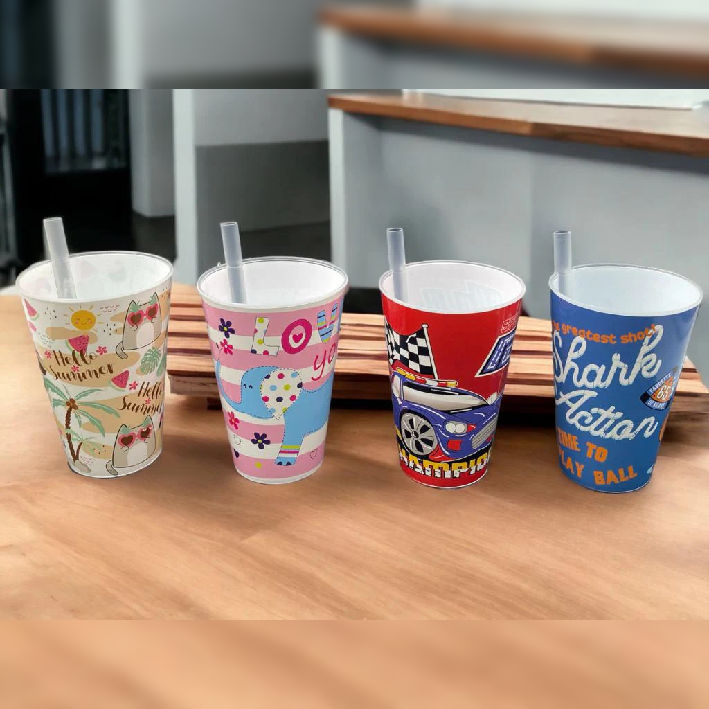 Children Plastic Cup with Straw 400ml Food Grade VC-730 - Lunaz Shop