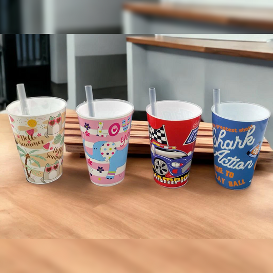 Children Plastic Cup with Straw 400ml Food Grade VC-730 - Lunaz Shop