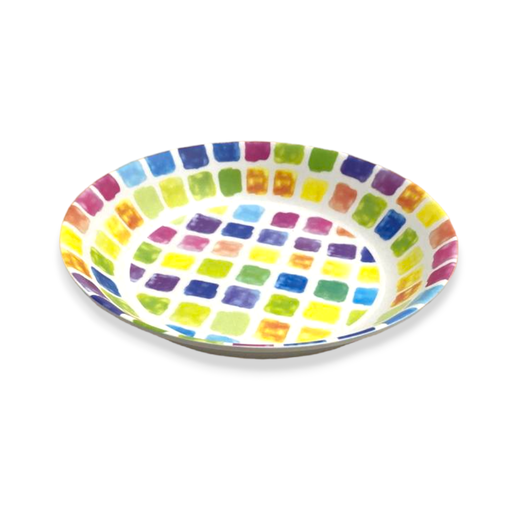 Colorful Squares Design Round Melamine Deep  Plates X6