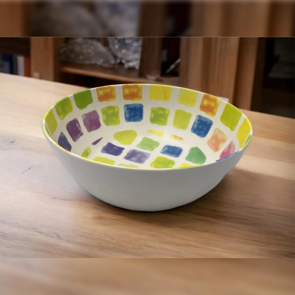 Colorful Squares Design Round Melamine Salad Bowl 10" - Lunaz Shop