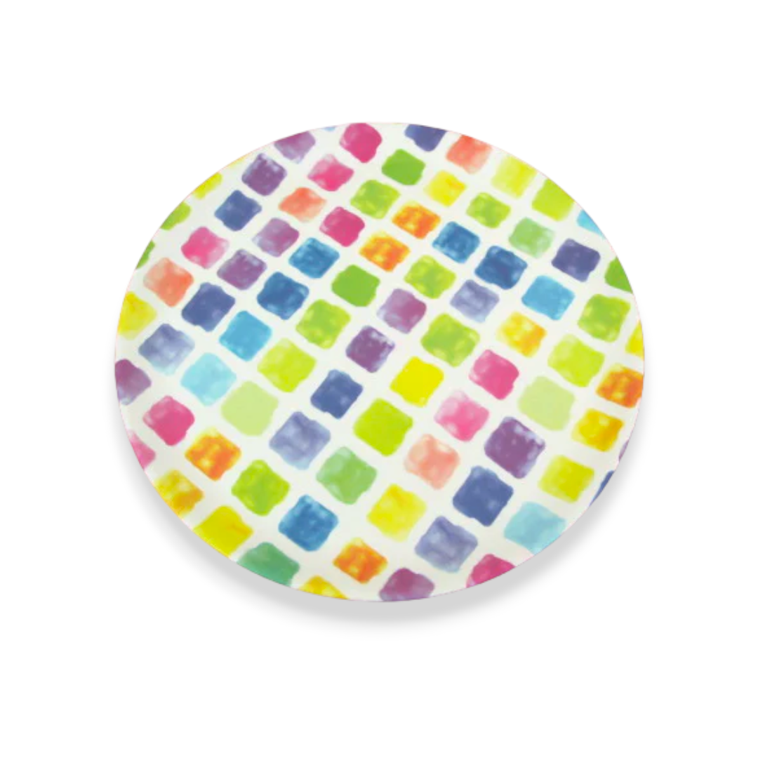 Colorful Squares Melamine Round Tray; 14" - Lunaz Shop