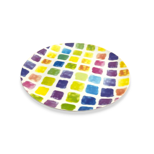 Colorful Squares Melamine Dinner Plates X6 - Lunaz Shop