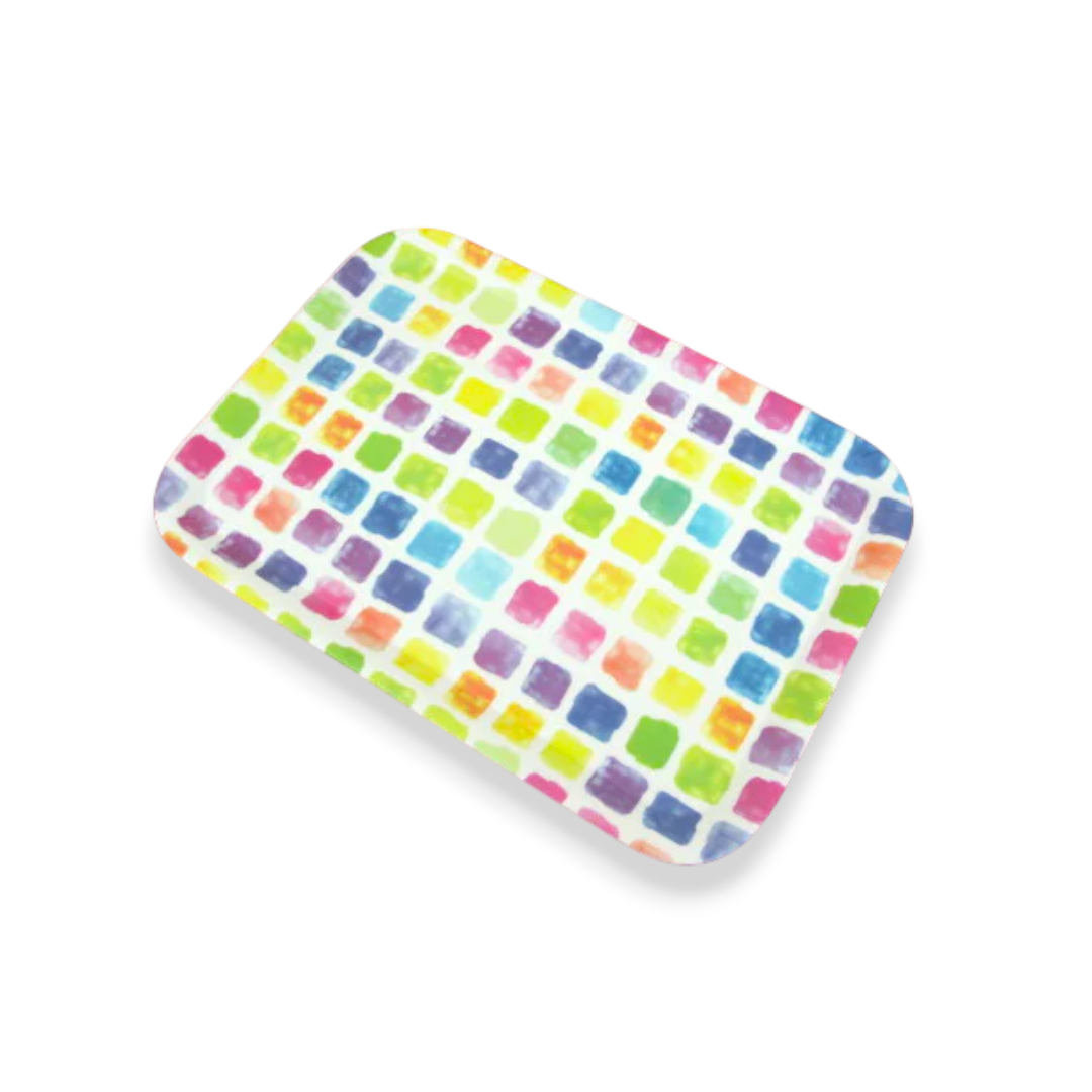 Colorful Squares Melamine Rectangular Tray; 15" - Lunaz Shop