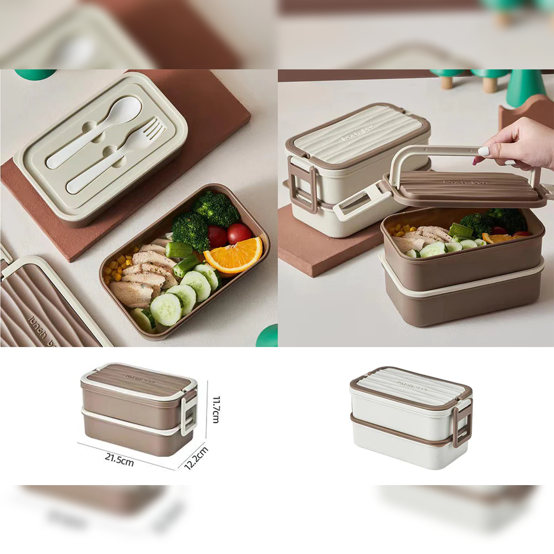 Double Decker Plastic Lunch Box with Cutlery - Lunaz Shop