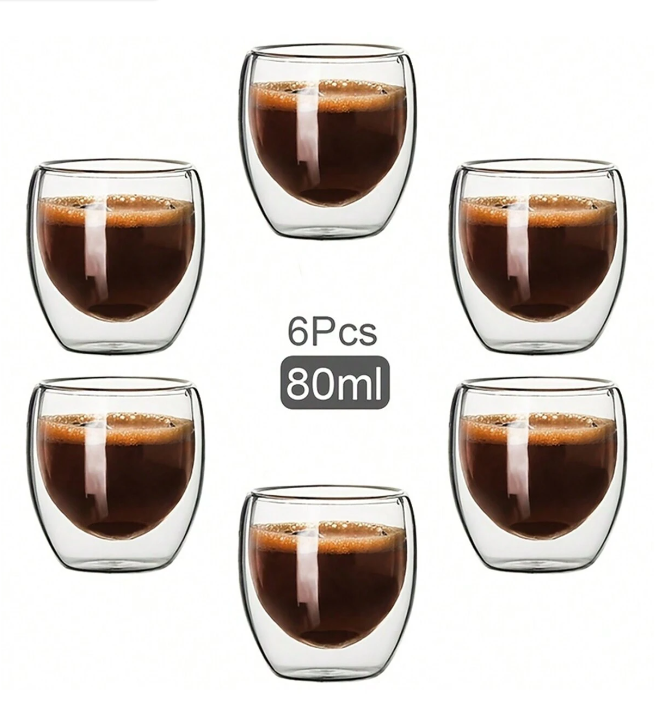 Double Wall Glass Cup 80ml X6- Lunaz Shop 