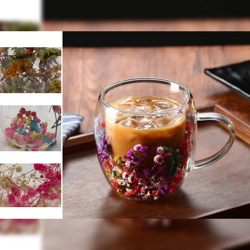 Flowery Double Wall Glass Mug 250 ml - Lunaz Shop