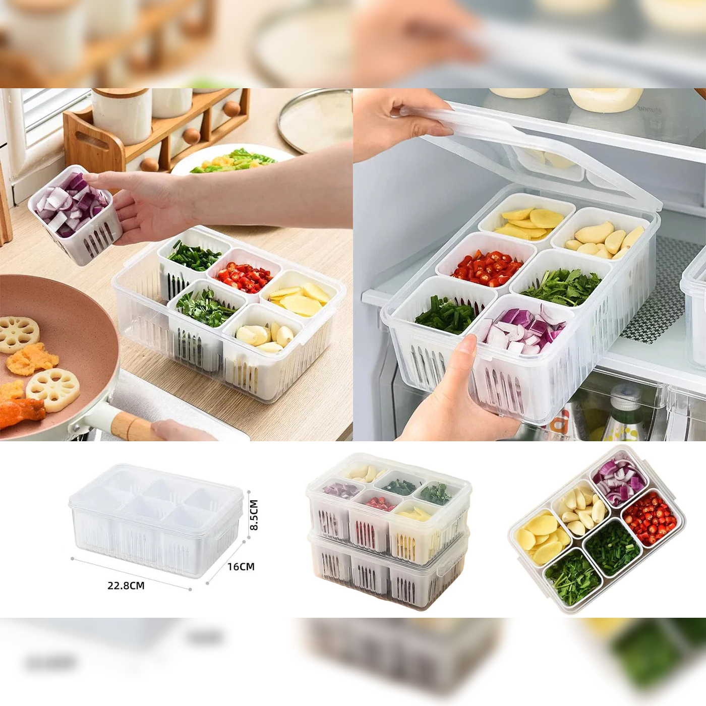 Food Prep Plastic Storage Container with 6 Strainers - Lunaz Shop