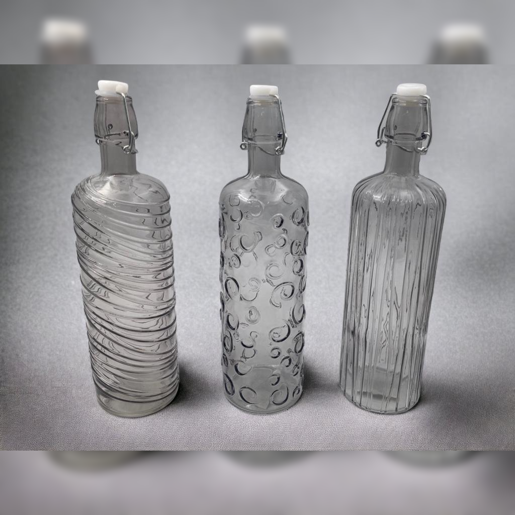Fume Colored Glass Bottle with Embossed Designs and Herm