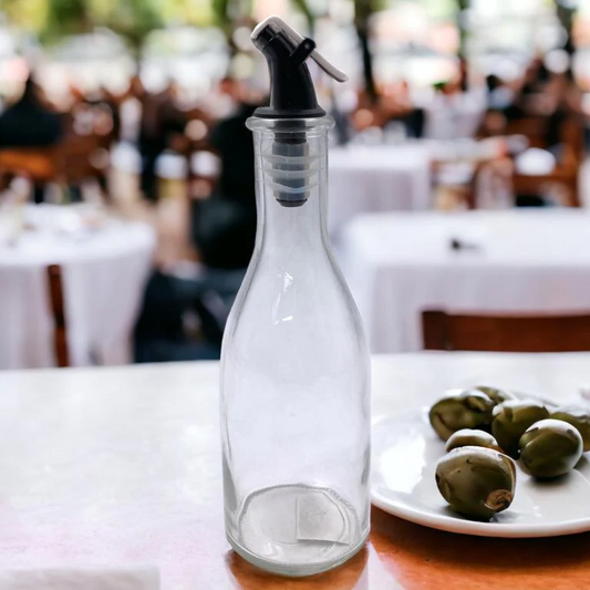 Glass Oil Bottle 300 ml with Plastic Pourer and Cover - Lunaz Shop