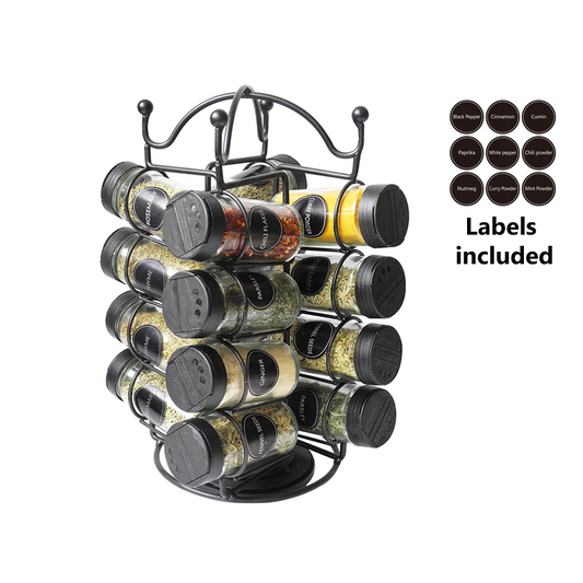 Glass Spice Set 16 pieces with Rotating Metal Stand - Lunaz Shop