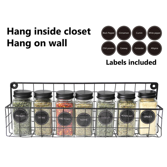 Glass Spice Set 7 pieces with Metal Hanging Rack - Lunaz Shop
