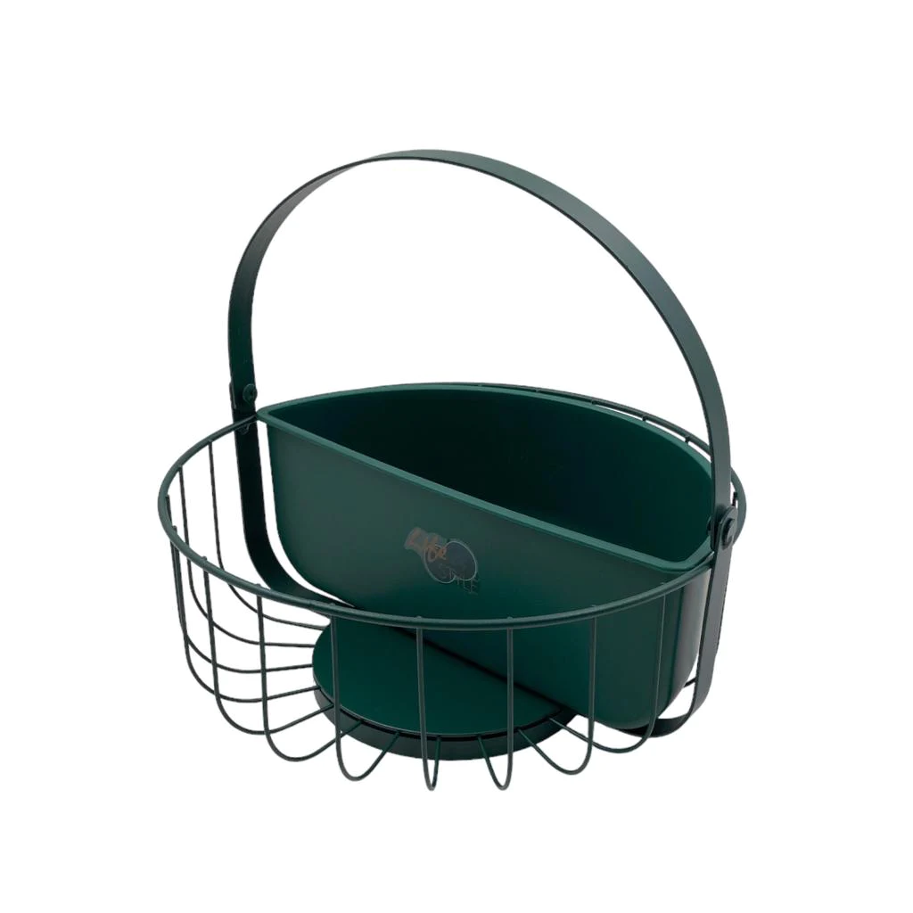 Green Metal Fruit Basket w Handle & Plastic Compartment - Lunaz Shop