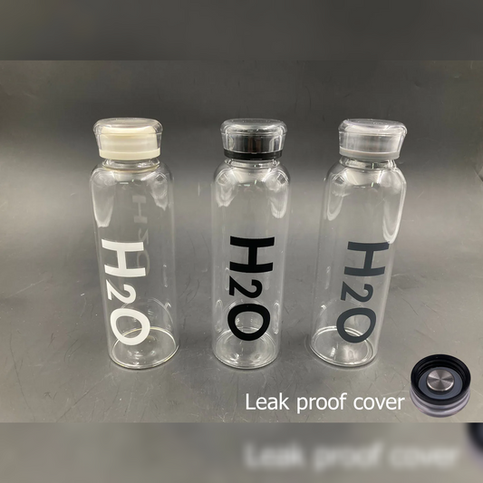 H2O Decorated Glass Water Bottle 500ml with Leak Proof