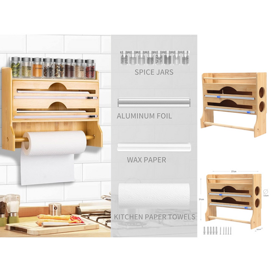 4-in-1 Bamboo Foil Cutter and Kitchen Roll Holder