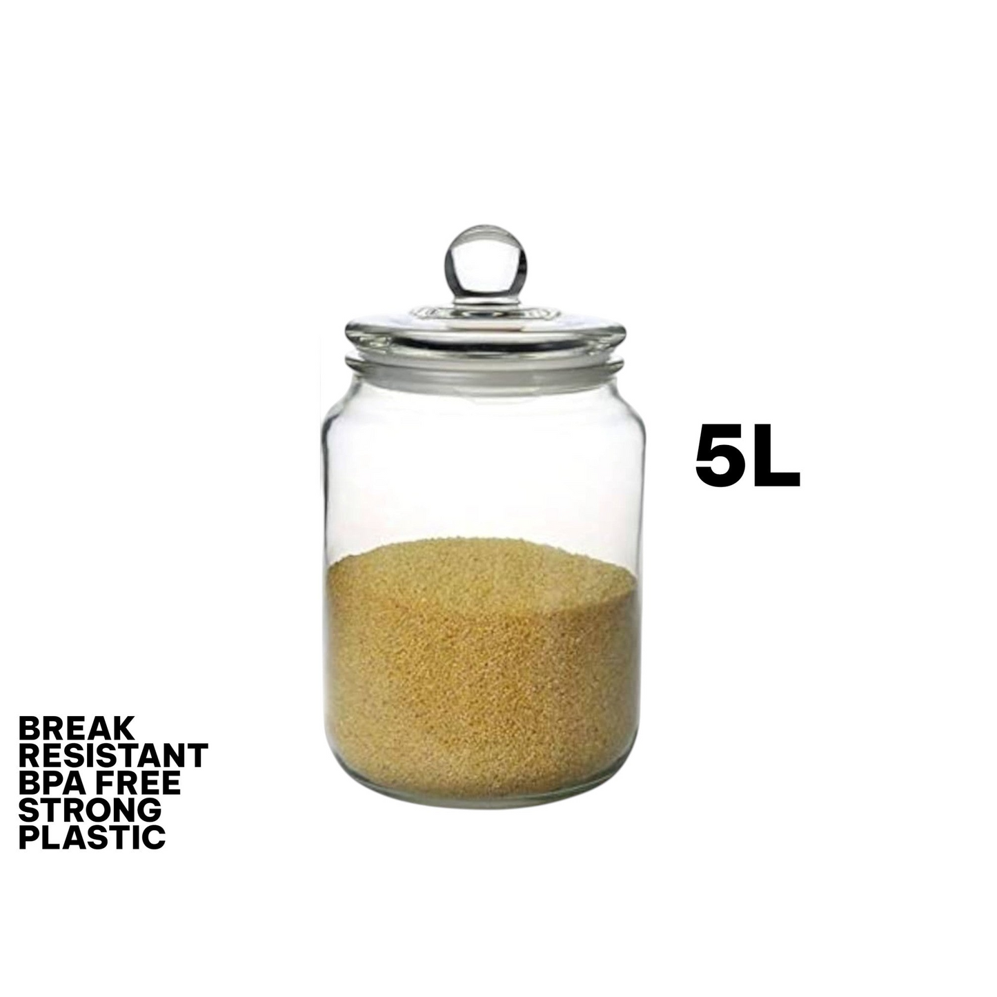 Break resistant BPA Free 5L Plastic Jar with Lid