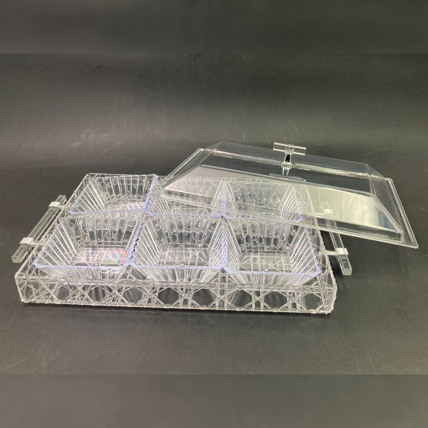 Acrylic Rectangular Condiment Tray with 6 Bowls and Cover