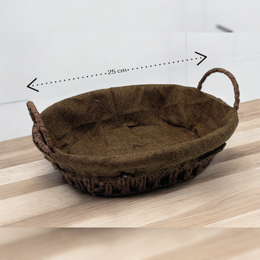 Oval woven bread basket with Jute Liner 25 cm