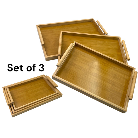 Set of 3 Bamboo Serving Trays with handles