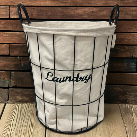 Iron Laundry Basket with Linen Inner Bag 38x47 cm - Lunaz Shop