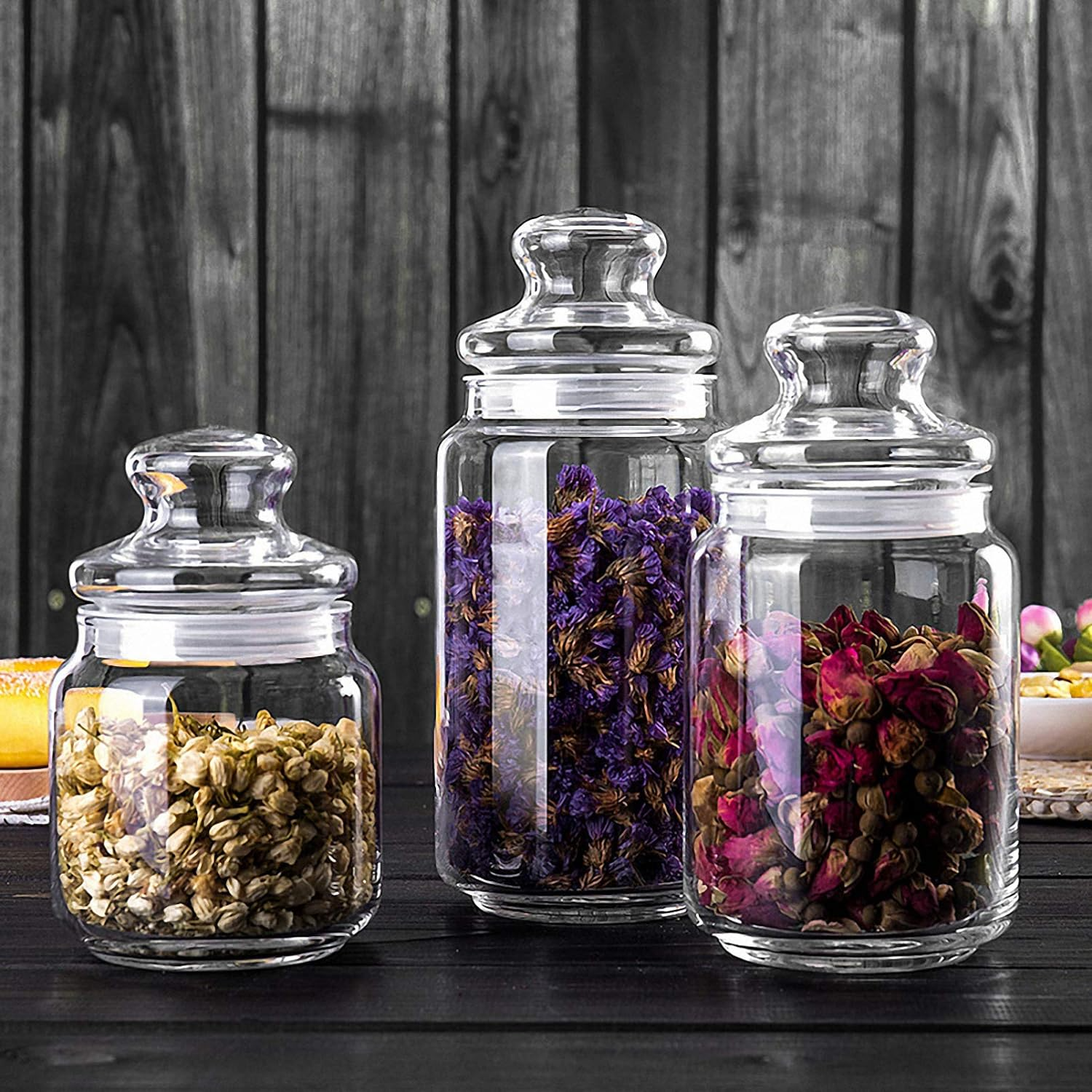 Medium Glass Jar Clear Design 1 L - Lunaz Shop