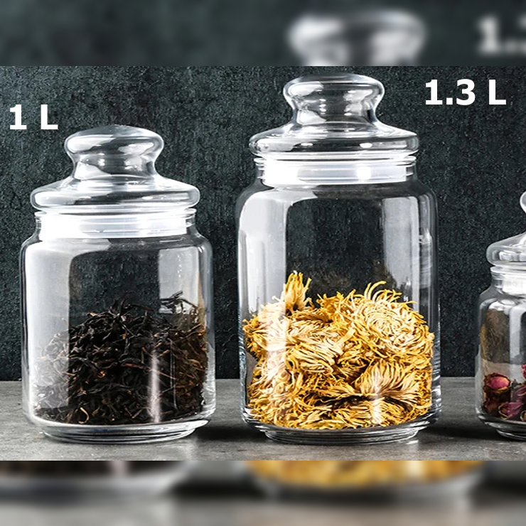 Medium Glass Jar Clear Design 1 L - Lunaz Shop