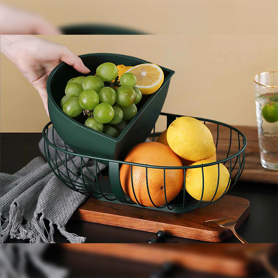 Oval Metal Fruit Basket with Plastic Compartment - Lunaz Shop