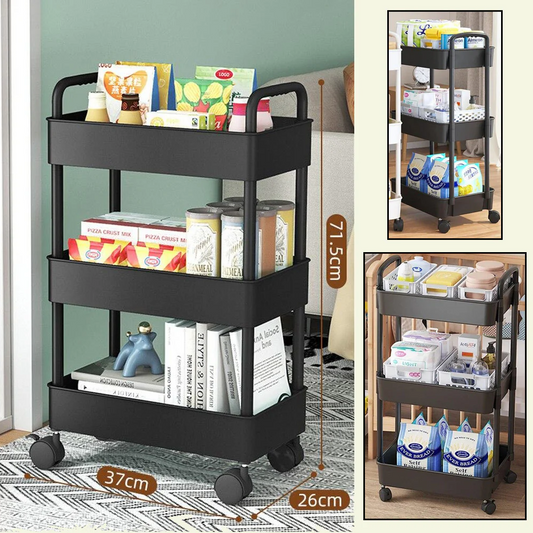 Plastic Rectangular Rack Trolley 3 Tiers - Lunaz Shop