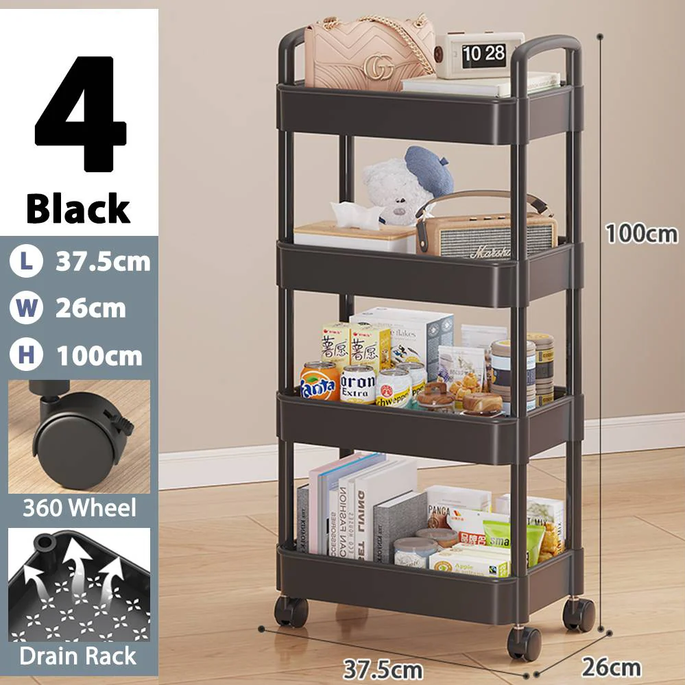 Plastic Rectangular Rack Trolley 4 Tiers - Lunaz Shop