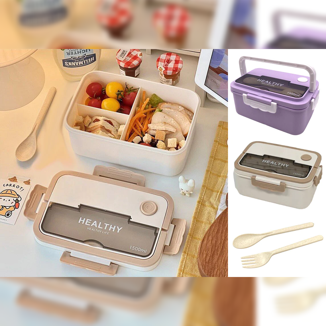 Rectangular Plastic Lunch Box with Cutlery - Lunaz Shop