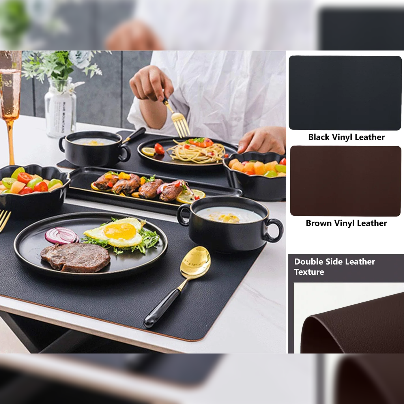 Rectangular Vinyl Leather Table Placemat 45 x 30 cm - Lunaz Shop