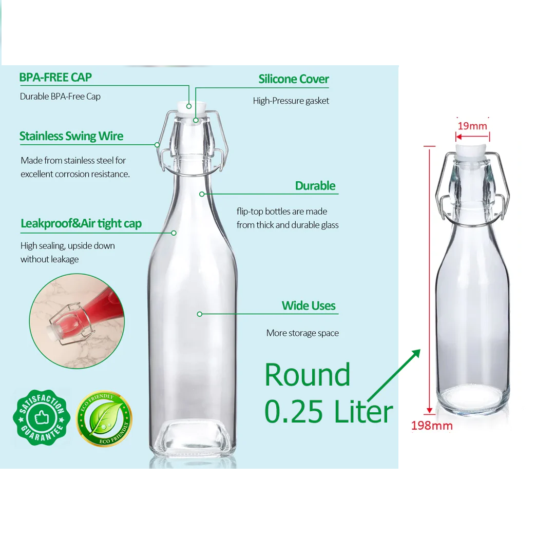 Round Glass Bottle with Flip-top Airtight Lid 0.25 Liter